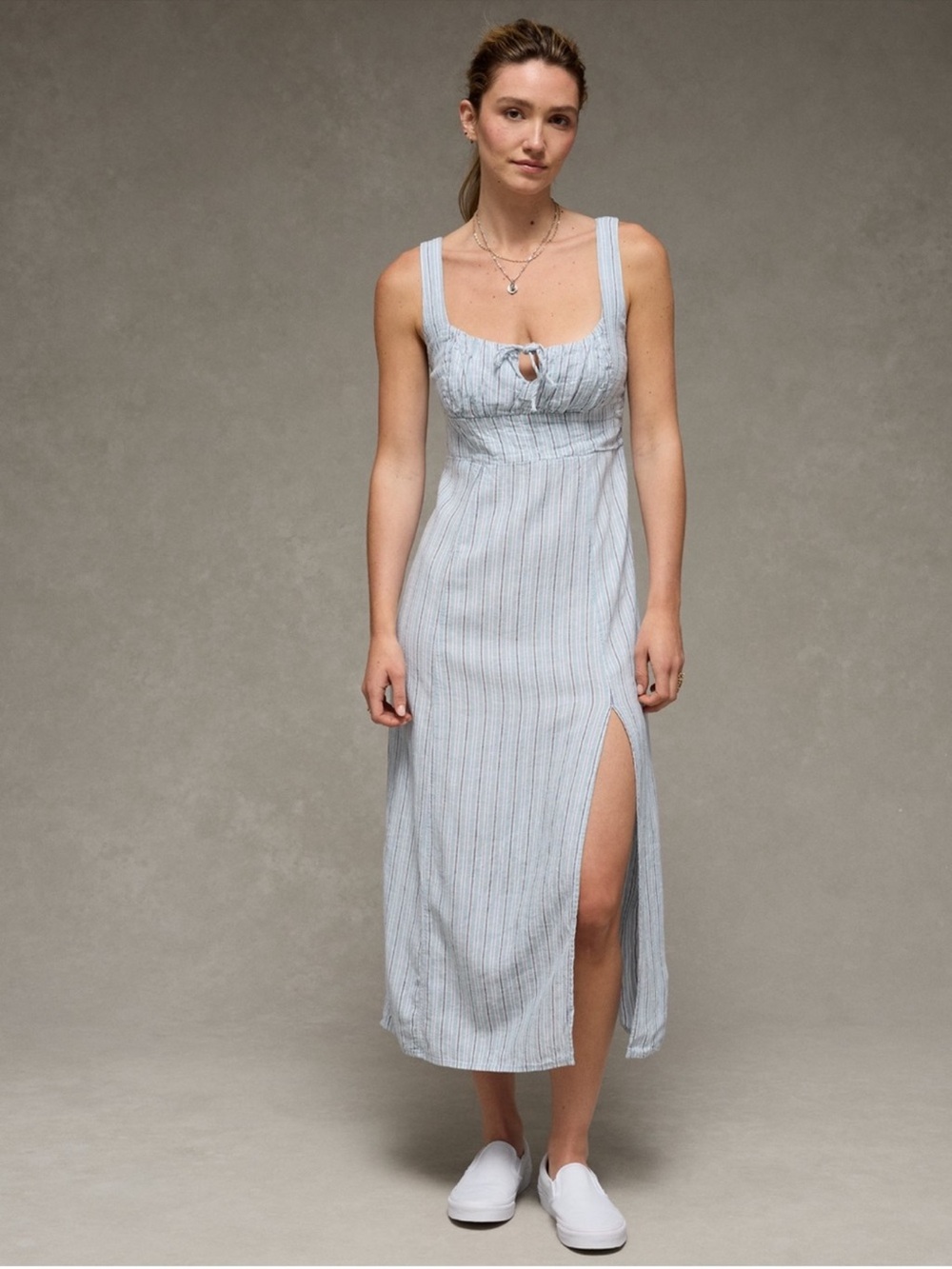 American Eagle Outfitters Light Blue Striped Maxi Dress